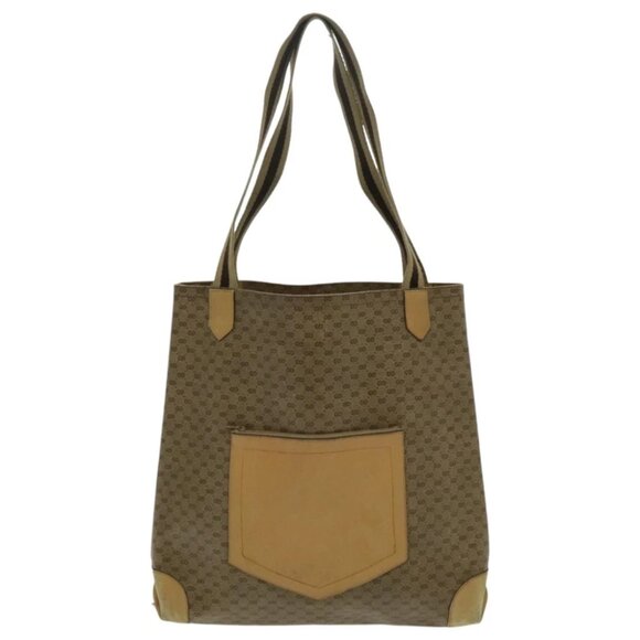 GUCCI Micro GG Canvas Tote Bag PVC Leather Beige Auth yk15747 - Picture 1 of 15
